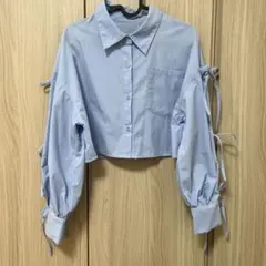 INGNI ライトブルー クロップドシャツ リボン付き