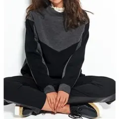【美品】❀裏起毛チュニック丈トレーナー 　異素材3種切替 　バイカラー❀