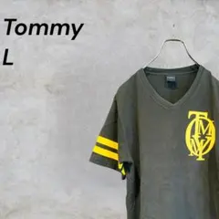 【希少デザイン】トミーVネック Tシャツ L 黒 黄 1985