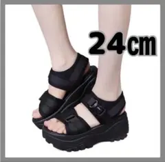 【24㎝　ブラック】新品　レディース　サンダル　厚底　カジュアル　お洒落　春夏