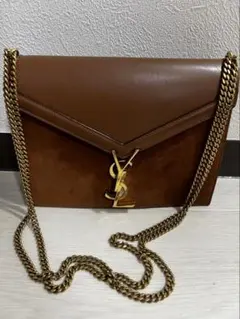 YSL ブラウンレザー ショルダーバッグ