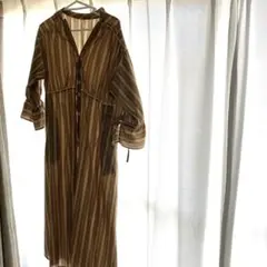 ADAMETROPE ストライプ 長袖シャツワンピ