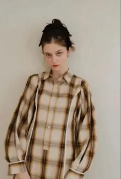 【PINUE】チェックシャツワンピース（IVORY）