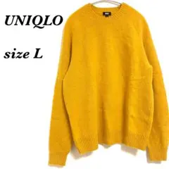 a798 ユニクロ ラムクルーネックセーター 黄色 ニット メンズ L オフィス