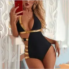 レースアップ モノキニ ブラック ゴールド ビキニ 水着 海 プール