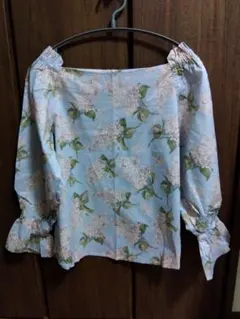 IÉNA 水色 花柄 五分袖ブラウス