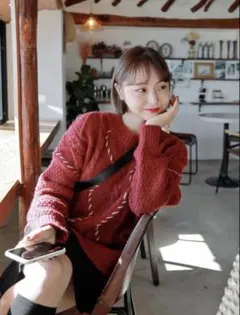 【新品未使用】韓国 HOTPING 配色編みケーブルニットセーター