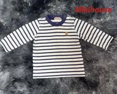 Mikihouse長袖Tシャツ 白/紺 ストライプ 70cm