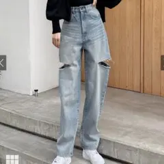 GRL スリットデニムワイドパンツ