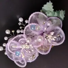 紫の花モチーフ ヘアクリップ