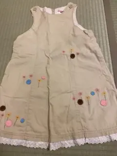 ミキハウス　ベージュ ジャンバースカート 花刺繍　120