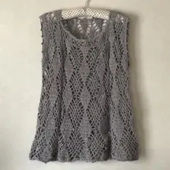 ★ハンドメイド★かぎ針編み　ニット　ベスト　グレー　♪