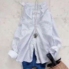 美品✨希少S　フランク&アイリーン　バリー　シワ加工　小花柄　M-L相当　綿　白のサムネイル