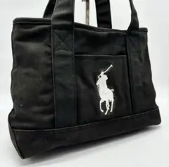 POLO ポロラルフローレン ハンドバッグ キャンバス ホースロゴ ブラック 黒