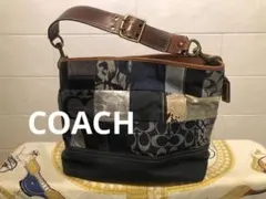 レアCOACH デニム/パッチワーク/ワンショルダーバッグ 人気 コーチ パッチワーク デニム ワンショルダーバッグ コンビ
