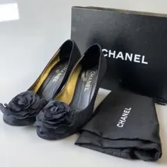 超レア❣ CHANEL カメリア ブラックヒール 「美品」 - メルカリ