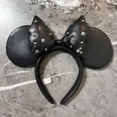 ディズニー ミニー カチューシャ 合皮 レザー スタッズ ブラック 黒【美品】