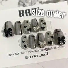 ［No.33］☆オーダーネイルチップ☆ チェック柄 冬 リボン