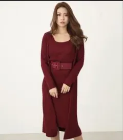 rienda リブ編みニットワンピース ベルト付き フリーサイズ　ベルトなし