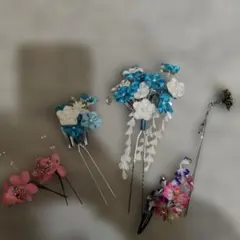 つまみ細工　髪飾り　ブルー