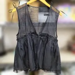 FREAK'S STORE ブラック オーガンジーレースレイヤードベスト