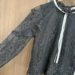 【未使用‼️】黒　レース　長袖ブラウス　リボン