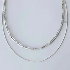 ラスト1点 ネックレス 二連 スクエアチェーン シルバー ステンレス 新品