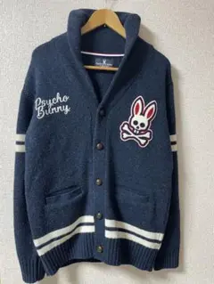 PSYCHO BUNNY ウール　カーディガン　刺繍　XLサイズ　中古　美品