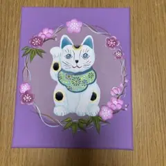 手描き招き猫の絵画　アクリル画　キャンバス