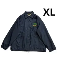 80s USA製 ナイロン コーチジャケット XL 紺 グレー プリント 企業系