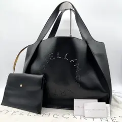 【極美品✨】ステラマッカートニー ロゴトートバック A4可 ブラック ポーチ付