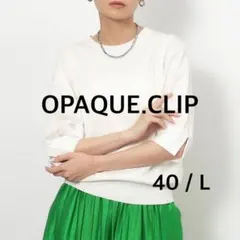 オペークドットクリップ スリーブフハクドッキング5分袖ニット【洗濯機洗い可】 L