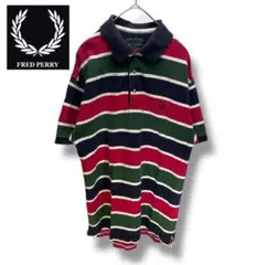 90s FRED PERRY マルチカラー　ボーダー　ポロシャツ　サイズS