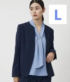 【新品タグ付】PLST トリアセブレンドペプラムジャケット L ネイビー