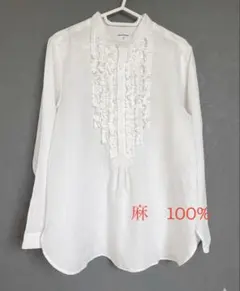 【新品】A Piece of Library ホワイトブラウス 麻100% Ｌ