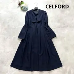 CELFORDセルフォード小倉優子プリントリボンノースリーブワンピース38