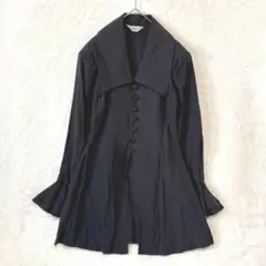 ブラウス シャツ 長袖 トップス M 大きな襟 フリル袖 フレア 日本製 黒
