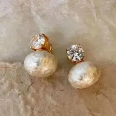 試着のみ♡コットンパール＆ジルコンビジューピアス