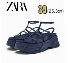 新品 ZARA 定価10,990円 フラットフォーム ストラップ サンダル 39
