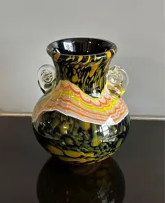 昭和レトロ　マーブルフラワーベース　持ち手付き花瓶　配色カラー　ヴィンテージ