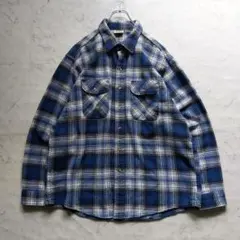 90s USA製 ファイブブラザー チェックネックシャツ XL ヘビネル