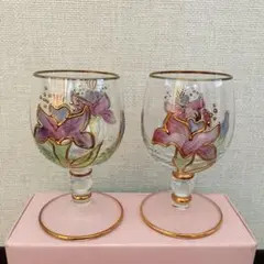 KAMAY カメイガラス　金彩ステンドグラス風ワイングラス　2客