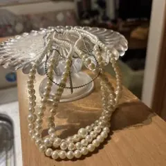 ホワイトパール ロングネックレス シルバー