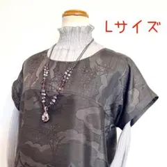 着物リメイクNo.3347 ★Lサイズ★ 大島紬のフレンチスリーブチュニック