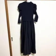 deux amour 異素材ドッキング袖パールパフスリーブワンピースのサムネイル