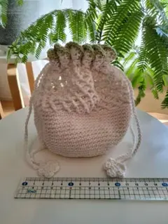 かぎ針編み ホワイト 巾着袋