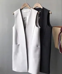 【新品未使用】ジレ　ノースリーブ ロングベスト グレー