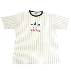 アディダス ヴィンテージ USA製 ピンストライプ Tシャツ 夏物古着n32①