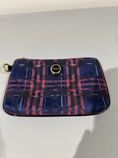 COACH チェック柄ポーチ ネイビー/レッド
