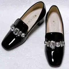 DIANA ダイアナ　ローファー　エナメル　ビジュー　ブラック　21.5cm